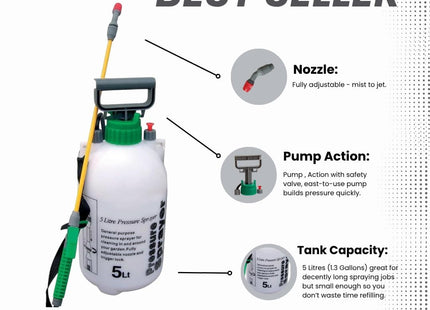 5L Garden Pressure Sprayer – Pump Action with Adjustable Nozzle & Shoulder Strap