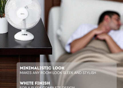 12" Oscillating Desk Fan – White