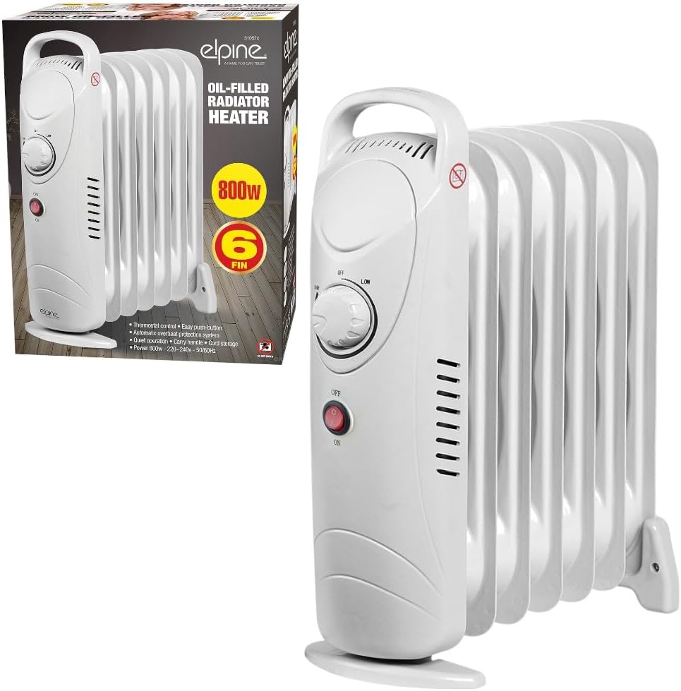 Oil Filled Radiator Heater - White | Energy-Efficient Electric Radiator with Adjustable Thermostat & 3 Heat Settings
