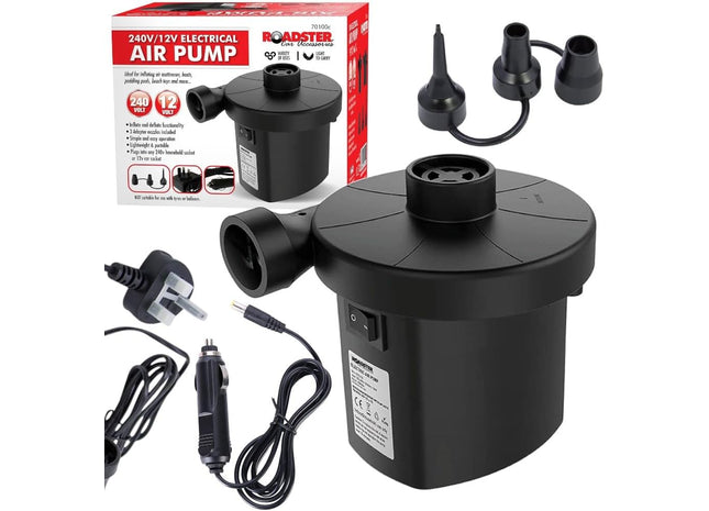 Electric Air Pump 12V/240V Dual Power – Fast Inflator/Deflator