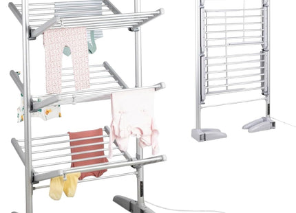 HomeVibe 4-Tier Heated Clothes Airer with Cover – Electric Clothes Dryer & Heated Airer, Built-in Timer, 23m Drying Capacity, Foldable Clothes Horse, 147x73.5x71cm, Silver