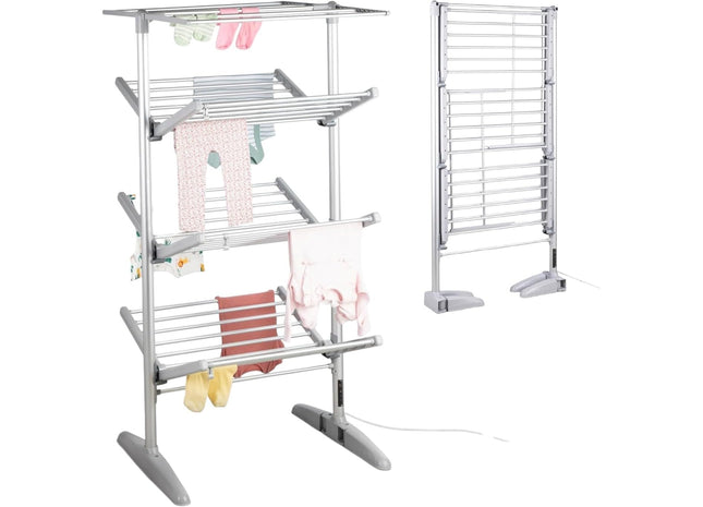 HomeVibe 4-Tier Heated Clothes Airer with Cover – Electric Clothes Dryer & Heated Airer, Built-in Timer, 23m Drying Capacity, Foldable Clothes Horse, 147x73.5x71cm, Silver (Copy)