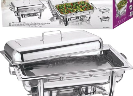 HomeVibe 8.5L Stainless Steel Chafing Dish Set - Stackable Buffet Server with Fuel Holders, Lid, and Food Tray - Perfect for Catering, Banquets, Parties, and Events - Durable & Easy to Clean