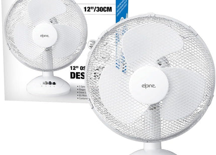 12" Oscillating Desk Fan – White