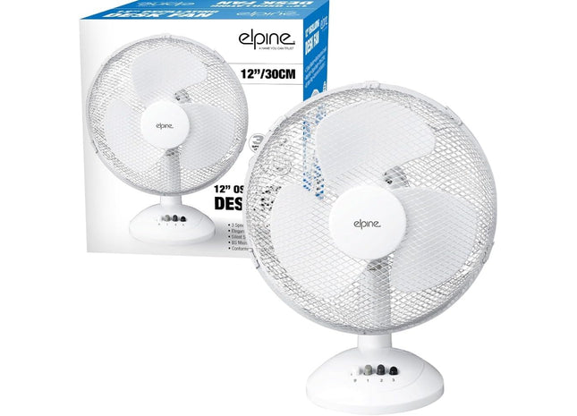 12" Oscillating Desk Fan – White