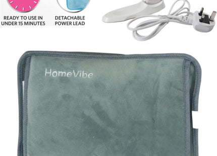 HomeVibe Rechargeable Electric Hot Water Bottle Professional Soft Touch Fleece Cover Bed Hand Warmer Massaging Heat Pad, Grey