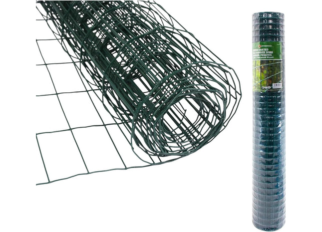 Green Coated Galvanised Wire Mesh 0.9m x 10m – 25mm Garden Netting Roll