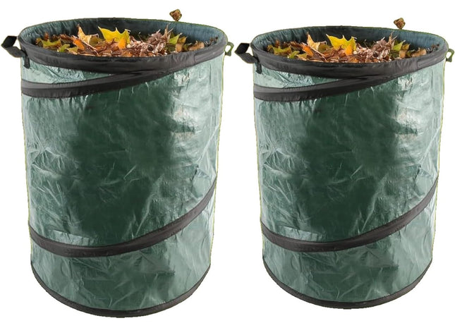 Set of 2 Pop-Up Garden Waste Bags – 100L Large Reusable Leaf & Grass Sacks with Handles