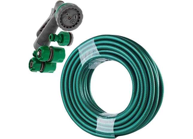 50m Garden Hose Pipe Set - Hose with Adjustable Spray Gun & 4 Connectors