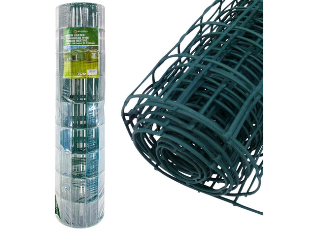 0.9 x 10m Green PVC Galvanised Wire Mesh Fencing – 50x100mm Rectangular Netting