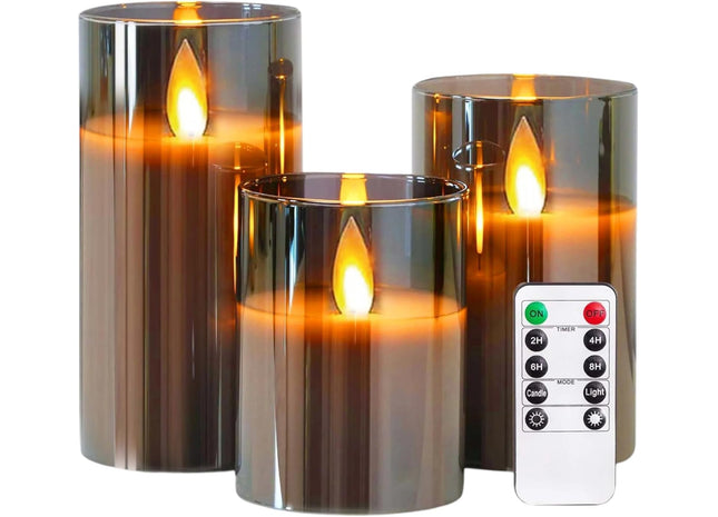 3PK Flickering LED Candles with Remote Control