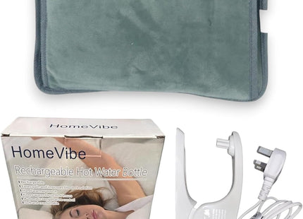 HomeVibe Rechargeable Electric Hot Water Bottle Professional Soft Touch Fleece Cover Bed Hand Warmer Massaging Heat Pad, Grey