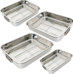 4 Stainless Steel Roasting Tray Set