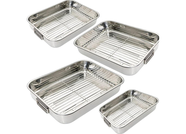 4 Stainless Steel Roasting Tray Set