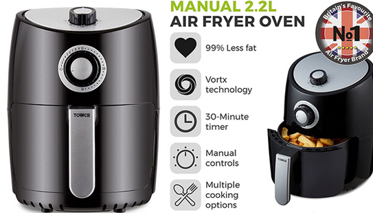 Tower 1000W 2.2L Capacity Manual Air Fryer