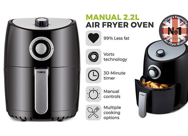 Tower 1000W 2.2L Capacity Manual Air Fryer