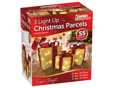 Set of 3 Light Up Christmas Present Parcels