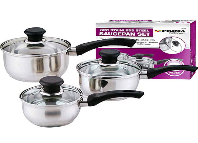 6-Piece Stainless Steel Essential Saucepan Cookware Set