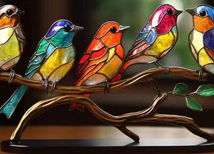 Stained Glass Bird-On-Branch Statue