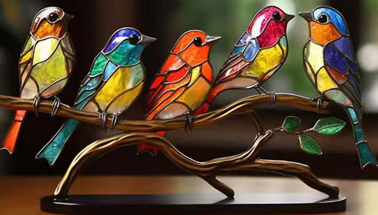 Stained Glass Bird-On-Branch Statue