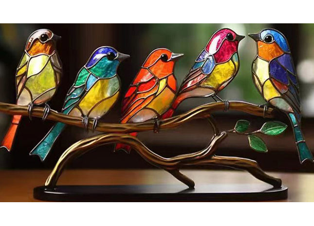 Stained Glass Bird-On-Branch Statue