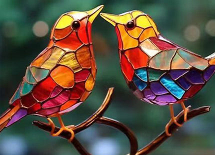Stained Glass Bird-On-Branch Statue