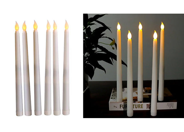 6-Piece LED Flameless Flickering Ivory Taper Candle Set