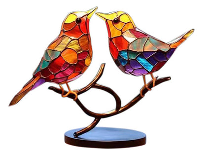 Stained Glass Bird-On-Branch Statue