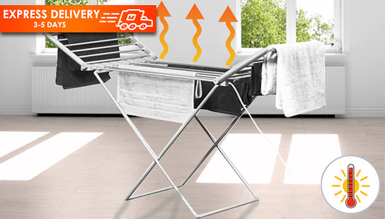 HomeVibe) Electric Heated Clothes Airer Folding Laundry Clothes Dryer Portable Heat Rack