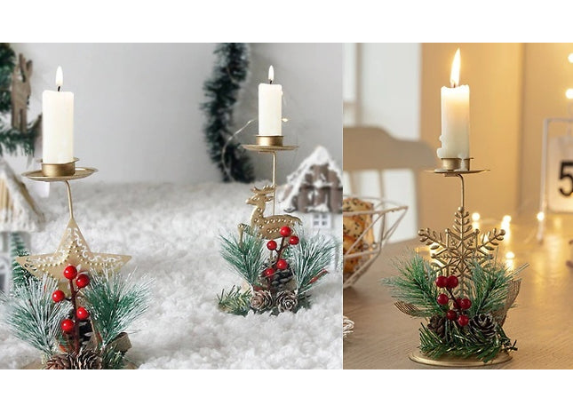 Christmas Gold-Coloured Iron Candlestick Holder