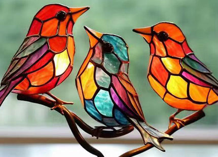 Stained Glass Bird-On-Branch Statue