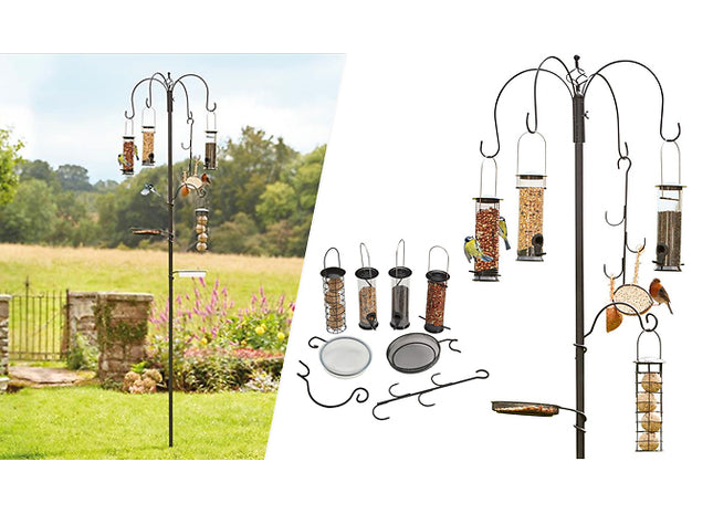 Metal Bird Feeding Stand With Water Bath