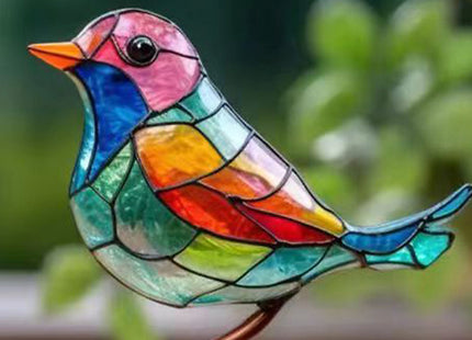 Stained Glass Bird-On-Branch Statue