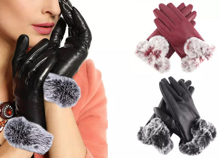 Women's Faux Leather Winter Touch Screen Gloves- 2 Colours