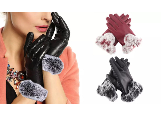 Women's Faux Leather Winter Touch Screen Gloves- 2 Colours