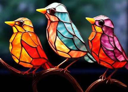 Stained Glass Bird-On-Branch Statue