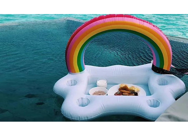 Rainbow Cloud Inflatable Pool Float With Cup Holders