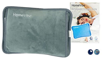 HomeVibe Rechargeable Electric Hot Water Bottle Professional Soft Touch Fleece Cover Bed Hand Warmer Massaging Heat Pad, Grey
