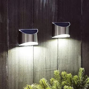 HomeVibe 2X Solar Powered Bright LED Wall Light Warm White Door Fence Outdoor Stylish Chrome