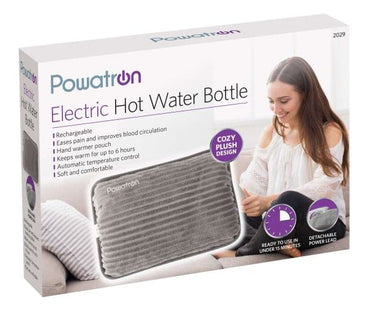 (HomeVibe) Rechargeable Electric Hot Water Bottle Professional Soft Touch Fleece Cover Bed Hand Warmer Massaging Heat Pad Plush, Grey