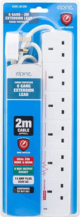 HOMEVIBE 6 WAY GANG 2M EXTENSION LEAD UK CABLE SOCKET POWER WIRE SURGE PROTECTED PLUG