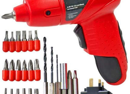 (HomeVibe) Mini Rechargeable Cordless Electric Screwdriver Drill Power Tool Charger + Bits