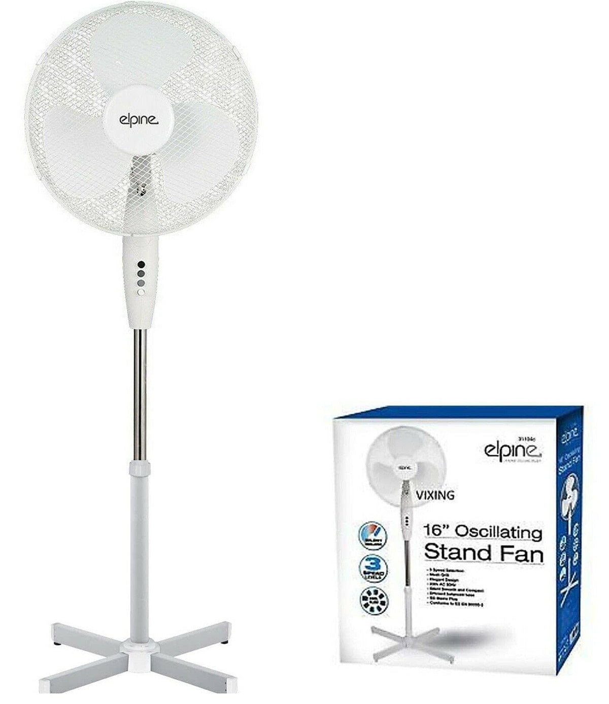 Elpine 16" PEDESTAL OSCILLATING EXTENDABLE STANDING ELECTRIC 3 AIR SPEED FAN OFFICE 31370