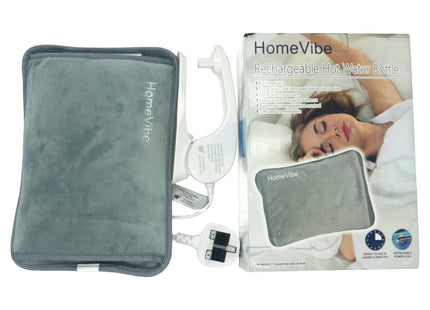 HomeVibe Rechargeable Electric Hot Water Bottle Professional Soft Touch Fleece Cover Bed Hand Warmer Massaging Heat Pad, Grey