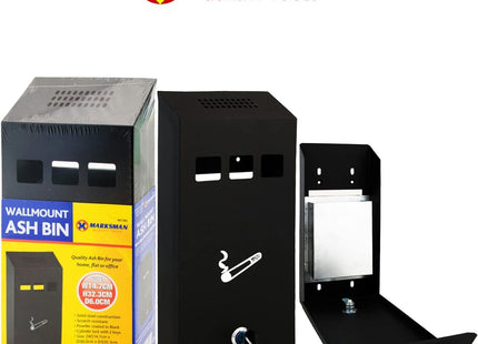 HOMEVIBE Ash Bin | Steel Ashtray Black Compact Pub Club Home Office Flat Cigarette Cigar Wall Mounted Lockable Heavy Duty + Keys UK FREE P&P, W14.7cm x D6.0cm x H32.3cm