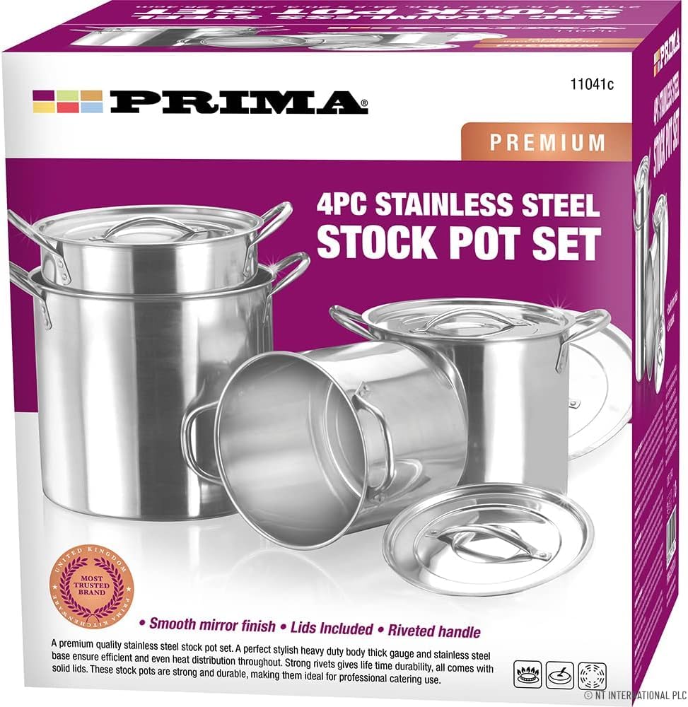 4PC Large Stainless Steel Catering DEEP Stock Soup Boiling Pot Set: Perfect for Professional Kitchen and Home Cooking