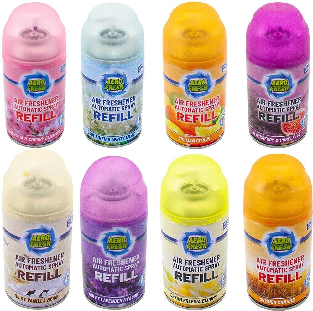 12 MIXED Automatic Air Freshener Dispenser Refills 250ml Spray Cans - HomeVibe