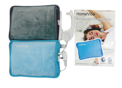 HomeVibe Rechargeable Electric Hot Water Bottle Professional Soft Touch Fleece Cover Bed Hand Warmer Massaging Heat Pad, Grey
