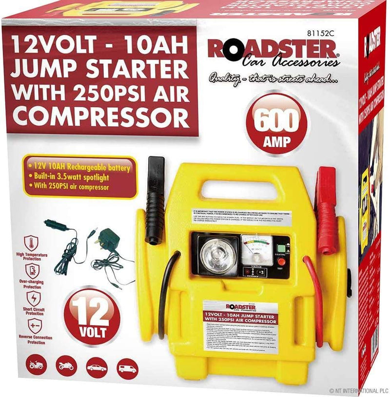 New 12v Portable Car Jump Starter Air Compressor Battery Start Booster Charger Leads 250PSI and 600amp