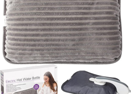 (HomeVibe) Rechargeable Electric Hot Water Bottle Professional Soft Touch Fleece Cover Bed Hand Warmer Massaging Heat Pad Plush, Grey